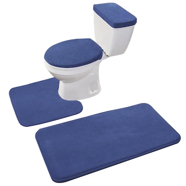 Madeals Memory Foam Bathroom Toilet Rug Set 4 Piece with Toilet Lid Cover and Tank Covers Navy Blue