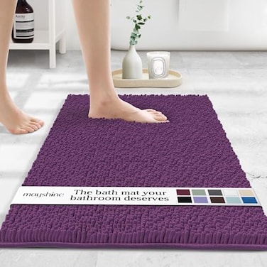 MAYSHINE Standard Plush Shaggy Chenille Bath Mat 32x20 Extra Soft Super Absorbent NonSlip Bathroom Rug Fluffy Microfiber Area Rug Sets for Bathroom Floor Kitchen Living Room Plum