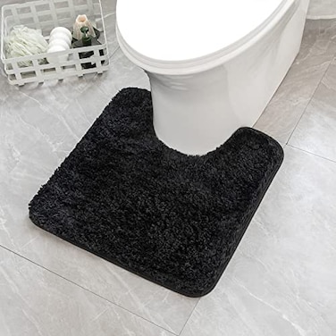 MIULEE Black Toilet Rugs UShapedSoft Absorbent Microfiber Bathroom Rugs Non Slip Quick Dry Fluffy Contour Bath Mats for Toilet Base Bathroom Floor Machine Washable 20x20 Inch