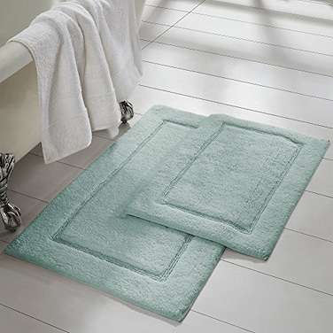 Modern Threads 2Pack Luxury Bath Mat Set Solid Loop Soft Combed Cotton NonSlip Backing for Restroom Floors 17inch x 24inch 21inch x 34inch Absorbent Bathroom Mats