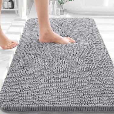 OLANLY Bathroom Rugs 36x24 Extra Soft Absorbent Chenille Bath Rugs Rubber Backing Quick Dry Machine Washable Bath Mats for Bathroom Floor Tub and Shower Home Decor Accessories Grey