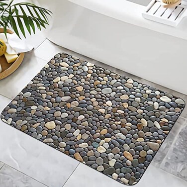 Rstick Pebble Stone Print Bathroom Rugs Non Slip Washable Cobblestone Pattern Bath Mat Small Rubber Backed Floor Mat 17x24