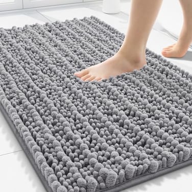 Smiry Bathroom Rugs Mat 30x20 Extra Soft Absorbent Chenille Bath Rugs Non Slip Rubber Backing Machine Washable Quick Dry Bath Mats for Bathroom Floor Tub Shower Home Decor Accessories Grey