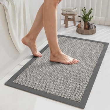 YDKGL Non Slip Bath Mat Bathroom Rugs Soft JuteLike Ultra Thin Bath Mats Rubber Backing Super Absorbent Quick Dry Bath Rug Shower Mat Fit Under Door Bathroom Floor Machine Washable Gray 16 x 24