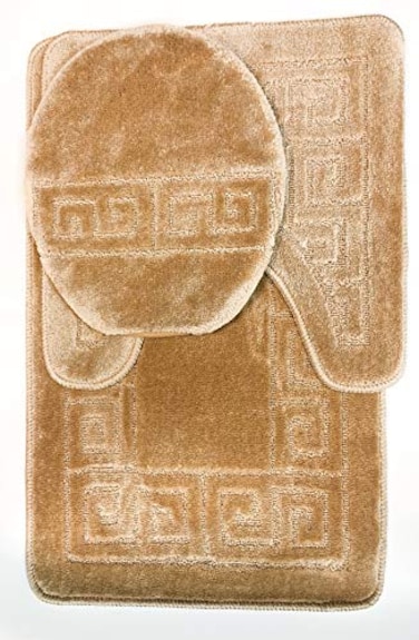 WPM WORLD PRODUCTS MART 3 Piece Bath Rug Set Pattern Bathroom Rug 20x32Large Contour Mat 20x20 with Lid Cover Beige