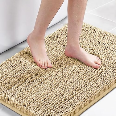 H.VERSAILTEX HVERSAILTEX Ultra Soft Texture Chenille Plush Bath Rugs Floor Mats Hand Tufted Bath Rug Non Slip Microfiber Door Mat for KitchenEntrywayLiving Room 32 by 20 inches Beige