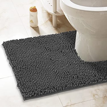 ITSOFT Standard 24x21 UShaped NonSlip Shaggy Chenille Toilet Contour Bathroom Rug with Water Absorbent Charcoal Gray