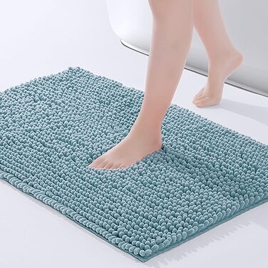 FRESHMINT Chenille Bathroom Rugs Mat 24x17 NonSlip Bath Mat for Bathroom Floor Washable Soft Thick Water Absorbent Microfiber Shower Mat Blue