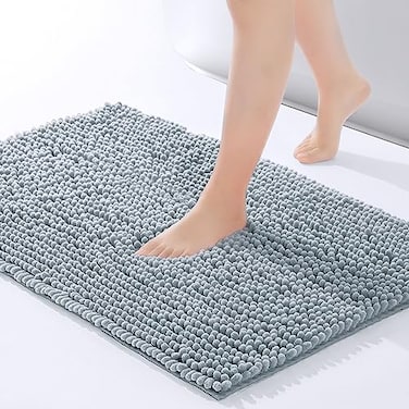 FRESHMINT Chenille Bathroom Rugs NonSlip Bath Mat 32x20 Washable Soft Shower Mat for Bathroom Floor Tub Fluffy Shag Bath Rugs Durable Thick Water Absorbent Microfiber Shower Rugs Sky Gray