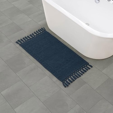 French Connection Nellore Bath Rugs Woven and Beaded Bath Mats Durable and Thick Bath Mats for Bathroom and Shower Rugs 20 x 38 Navy