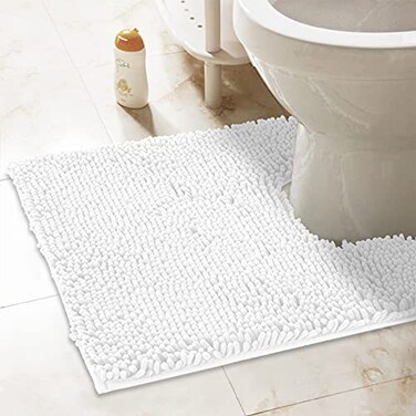 ITSOFT Standard 24x21 UShaped NonSlip Shaggy Chenille Toilet Contour Bathroom Rug with Water Absorbent White