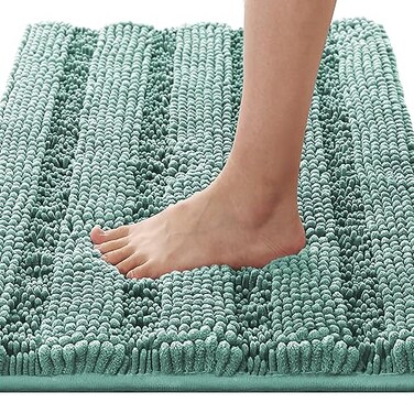 H.VERSAILTEX HVERSAILTEX Bath Rugs for Bathroom Non Slip Bath Mats Extra Thick Chenille Striped Rug 20 x 32 Absorbent Non Skid Fluffy Soft Shaggy Washable Plush Mat for Indoor Bath Room Tub Eggshell B