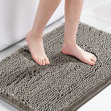 H.VERSAILTEX HVERSAILTEX Chenille Bath Rug NonSlip Bathroom Rug Shag Shower Mat MachineWashable Bath Mat with Water Absorbent Soft Microfibers 20 W x 32 L Dark Grey