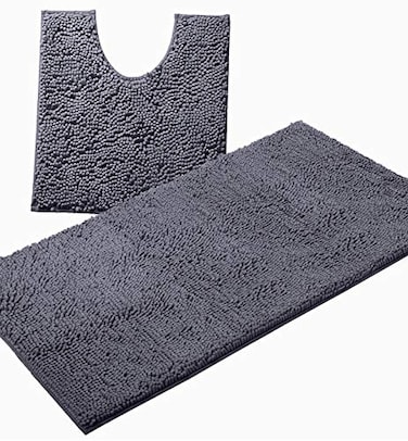 LuxUrux Bathroom Rugs Sets 2 Piece Luxury Chenille Bath Mat Set Soft Plush AntiSlip Bath Rug UShaped Toilet Mat Microfiber Shaggy Carpet Super Absorbent 24 x 36 20 x 24 U Dark Grey