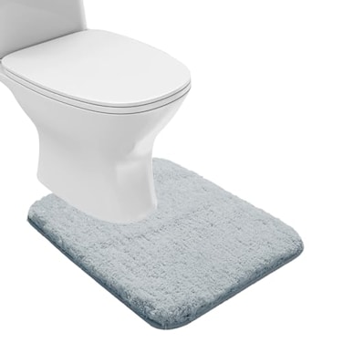 Suchtale Bathroom Contour Rug Non Slip Bath Mat Water Absorbent Soft Microfiber Shaggy Bathroom Mat Machine Washable Bath Rug for Bathroom Thick Plush U Shape Toilet Rug 20 x 24 Light Blue