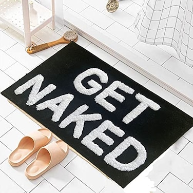 Zeeinx Get Naked Bath Mat Cute Bathroom Rugs Non Slip Microfiber Absorbent Bath Rugs Funny Bathroom Decor for Apartment Black Bath mat for Tub and ShowerMachine Washable20x32