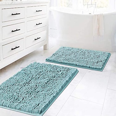 H.VERSAILTEX HVERSAILTEX Bath Rugs for Bathroom SlipResistant Shag Chenille Bath Rugs Mat Extra Soft and Absorbent Bath Rug for Shower Room MachineWashable Fast Dry Aqua Haze 20 x 3217 x 24