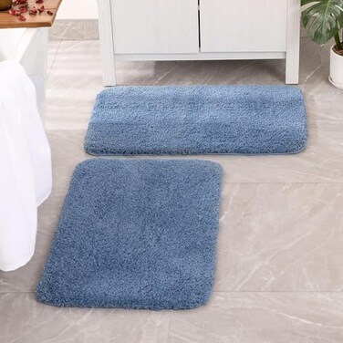 MIULEE Blue Bathroom Rugs Set 2 Piece Small Soft Absorbent Microfiber Bath Mat Set Non Slip Quick Dry Machine Washable Plush Shaggy Bath Rugs for Bathroom Floor Tub and Shower 16x24 inches