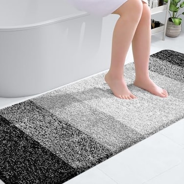 OLANLY Bathroom Runner Rugs Mat 70x24 Extra Soft Absorbent Microfiber Bath Rugs Rubber Backing Quick Dry Washable Long Bath Mats for Bathroom Floor Tub and Shower Home Decor Accessories Black