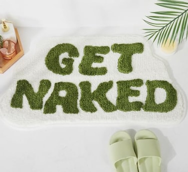 DyeFury Irregular Get Naked Bath Mat Green Funny Bathroom Rugs Small Cute Bathroom Decor NonSlip Sage Green Rugs 31 x 18