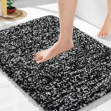 Yimobra Black and White Bathroom Rugs Non Slip Washable Ultra Soft and Water Absorbent Bath Mats Plush Fluffy Shower Mat Outside Microfiber Thick Matts for Bathroom FloorSink 24x17
