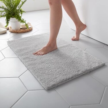 Martha Stewart MARTHA STEWART Drylon Microfiber Bath Rug 1 Piece Ultra Soft Plush NonSlip Thick Washable Bathroom Rugs Home Decor Accessories Household Essentials Large Bath Mat 21 x 34 Light Gray