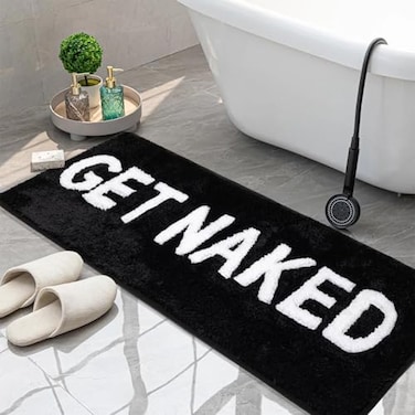 KOEXM Get Naked Bath Mat Long Runner Mat Cute Bathroom Rugs Non Slip Absorbent Black Funny Bathroom Decor for Apartment Tub Shower 18 x 47 Machine Washable