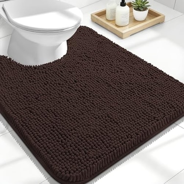 OLANLY Toilet Rugs UShaped 24x20 Extra Soft Absorbent Chenille Contour Bathroom Rugs for Toilet Dry Quickly Machine Washable NonSlip Bath Mat Brown