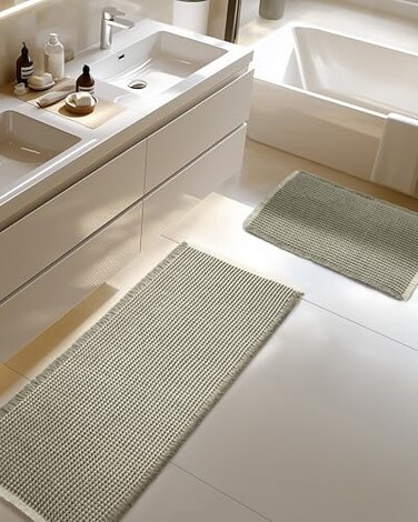 Furicher Large Waffle Bath Mat Set Non Slip Ultra Absorbent Bath Mats for Christmas Bathroom Decor Extra Soft Floor Bathroom Rugs Sets 2 Piece Washable Bath Rugs Set Green White 2047 and 1624