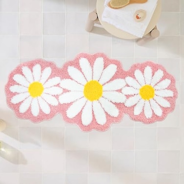 Homantic Pink Long Bathroom Rug Bedroom Area Rug Daisy Pink Bathroom Mat Cute Flower Bathroom Runner Rug Floral Bathmat Absorbent Bath Mat Decor Girly Room Irregular Mat 24x51