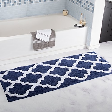 Bedford Home 100 Cotton Trellis Bathroom Mat 24x60 inches Navy