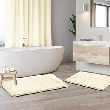 Clara Clark 2 Piece Bathroom Rug Set Memory Foam Bath Mat Set Plush Cozy Ultra Soft Non Slip Machine Washable Quick Dry 24 x 17 32 x 20 White