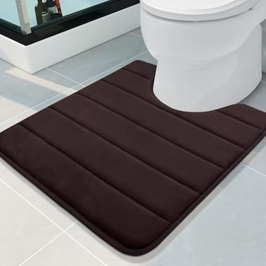 Buganda Memory Foam UShaped Contour Toilet Rugs Non Slip Absorbent Thick Soft Washable Bathroom Mat Floor Carpet Bath Rugs Mat for Toilet Base 24 x 20 Brown