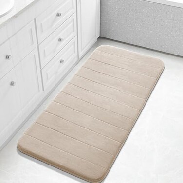 Yimobra Long Bath Mat 44x24 Super Soft Quick Dry Memory Foam Bathroom Rug Water Absorbent Non Slip Backing Machine Washable for Tub Shower Thick Comfort Support Beige