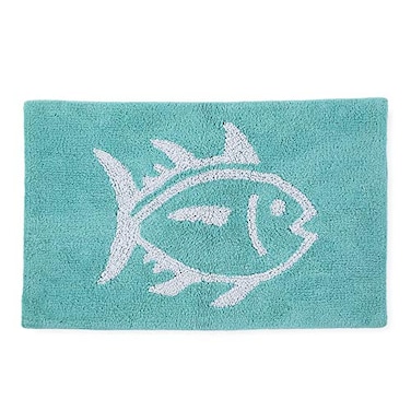 Southern Tide Reversible Bath Rug 100 Cotton Soft Absorbent DoubleSided Design with Signature Skipjack Machine Washable Coastal Accent Rug 20 x 32 Aqua