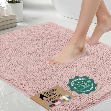 GORILLA GRIP Bath Rug Mat Thick Soft Absorbent Chenille Quick Dry Microfiber Mats Rubber Backing Washable Shower Floor Rugs US Designed Bathroom Bathmat Home Decor Accessories 24x17 Dusty Rose