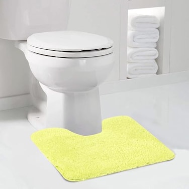 Walensee Bathroom Contour Rug 20x24 Yellow Non Slip Bath Mat Water Absorbent Soft Microfiber Shaggy Bathroom Mat Machine Washable Bath Rug U Shape Toilet Rug