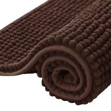 SUBRTEX Bathroom Rugs 20 x 32 Chenille Bath Rug Soft Short Plush Bath Mat Soft Shower Mat Water Absorbent Shower Mat Quick Dry Machine Washable Chocolate
