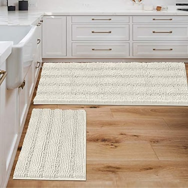 H.VERSAILTEX Non Slip Thick Shaggy Chenille Bathroom Rug Mat Set Extra Soft and Absorbent Striped Floor Rugs 2 Piece MachineWashable