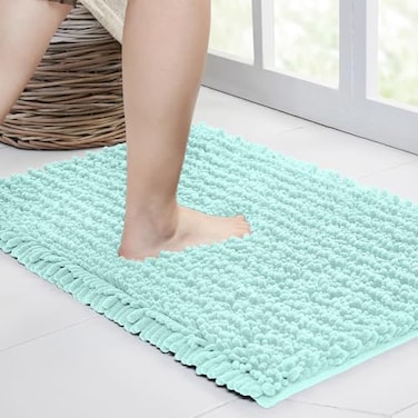 Walensee Bathroom Rug Non Slip Bath Mat 32x20 Inch Spa Blue Water Absorbent Super Soft Shaggy Chenille Machine Washable Dry Extra Thick Perfect Absorbant Best Large Plush Carpet for Shower Floor