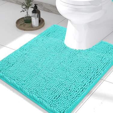 Smiry Luxury Chenille Toilet Rugs UShaped 24x20 Soft Absorbent NonSlip Contour Bathroom Rugs for Toilet Machine Washable Contoured Bath Mats Turquoise