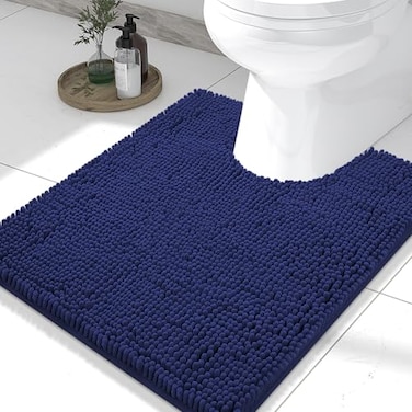 Smiry Luxury Chenille Toilet Rugs UShaped 24x20 Soft Absorbent NonSlip Contour Bathroom Rugs for Toilet Machine Washable Contoured Bath Mats Navy Blue