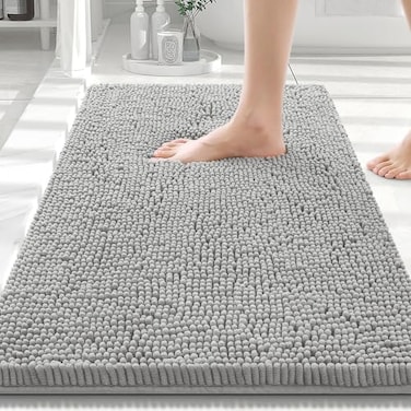 Smiry Luxury Chenille Bathroom Rugs 30x20 Extra Soft and Absorbent Shaggy Bath Mat Machine Washable NonSlip Plush Carpet Runner for Tub Shower and Floor Home Decor Accessories Light Grey