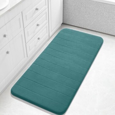 Yimobra Long Bath Mat 44x24 Super Soft Quick Dry Memory Foam Bathroom Rug Water Absorbent Non Slip Backing Machine Washable for Tub Shower Thick Comfort Support Teal