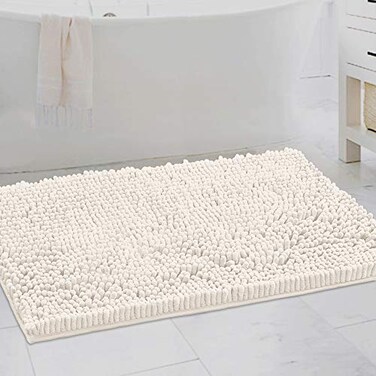 H.VERSAILTEX HVERSAILTEX Bathroom Rugs Bath Mat Bath Rugs Bath Mats for Bathroom Non Slip Extra Thick Buncy Soft Chenille Bath Rug Fulffy Shag Indoor Rug Carpet for Living Room Ivory Extra Large 24 x