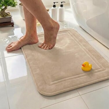 ITSOFT Memory Foam Bath Mat 31x20 Non Slip Machine Washable Quick Dry Absorbent Rugs Bath Mats for Bathroom Floor Tub Shower Bathroom Rug Beige