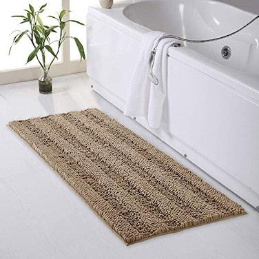 KGORGE Bathroom Rugs Mats Chenille Microfiber AntiSkidding Water Absorbent Machine Washable Quick Dry Bath Mats for Kitchen Bedroom Brown 47 W x 24 L 1 Piece