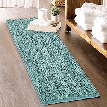 KGORGE Large Bathroom Rugs Decorations Soft Bath Mat Water Absorbent NonSlip Quick Drying Thick Shaggy Chenile Bathtub Set for Toilet Kitchen Entryway Aqua 60 x 24 1 Piece