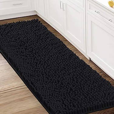 H.VERSAILTEX HVERSAILTEX Bathroom Rugs Bath Mat Bath Rugs Bath Mats for Bathroom Non Slip Extra Thick Buncy Soft Chenille Bath Rug Fulffy Shag Indoor Rug Runner Carpet for Living Room Black Large 59 x