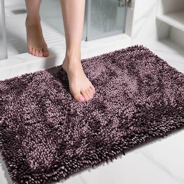 Yimobra Large Bathroom Rug Non Slip 36x24 Inch Extra Thick Soft Absorbent Chenille Bath Mat Machine Washable Bath Rugs for Bathroom Floor Tub and Shower Home Decor Accessories Purple Grey